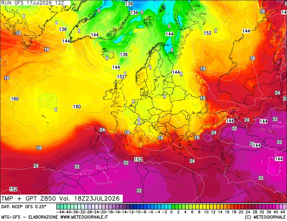 mappa 850 hPa Temp + GPT