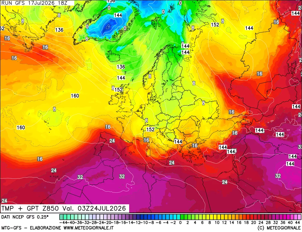 mappa 850 hPa Temp + GPT