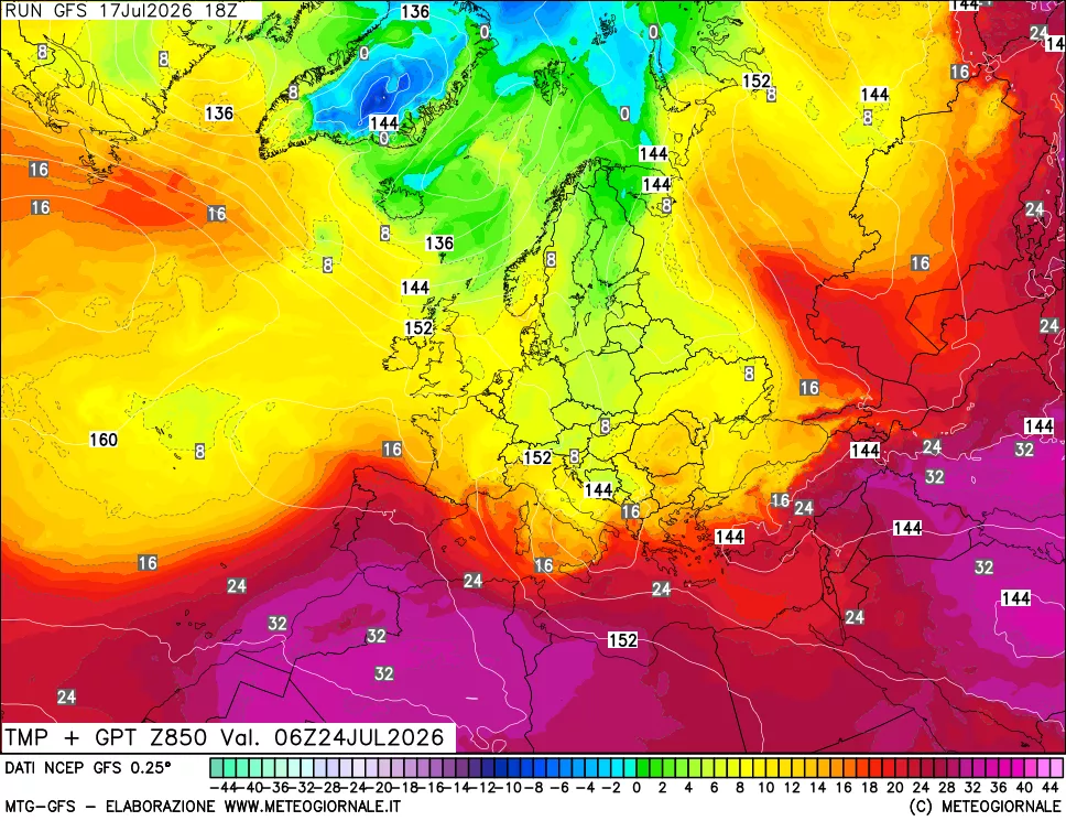 mappa 850 hPa Temp + GPT