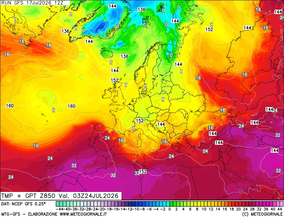 mappa 850 hPa Temp + GPT