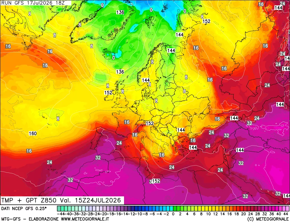 mappa 850 hPa Temp + GPT