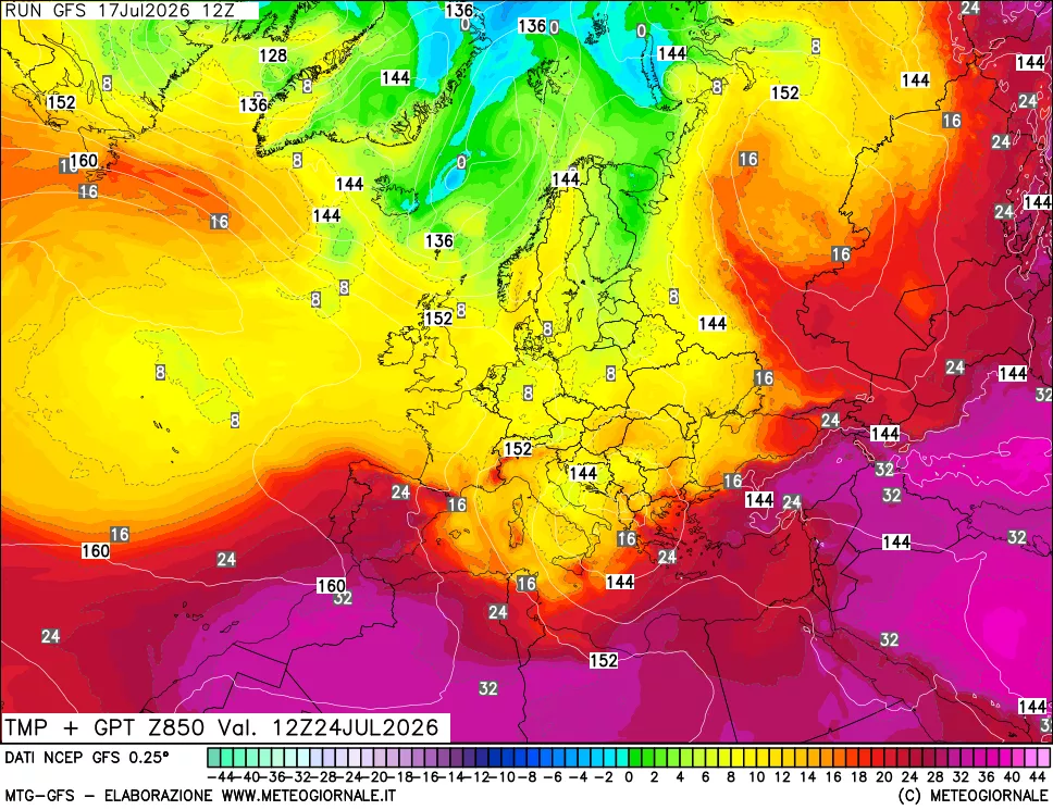 mappa 850 hPa Temp + GPT