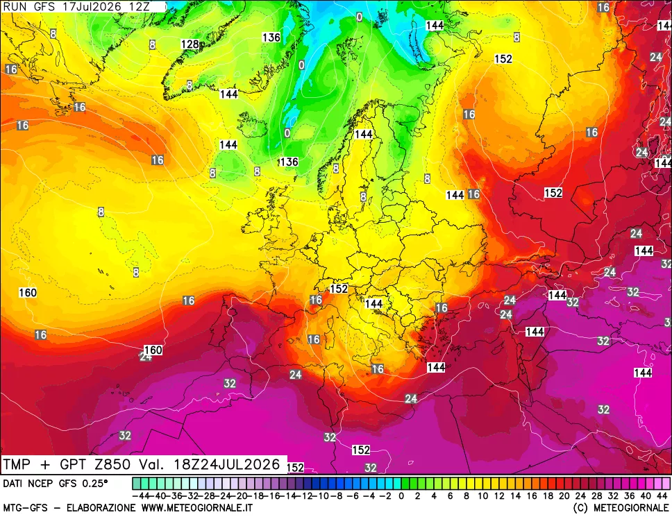 mappa 850 hPa Temp + GPT