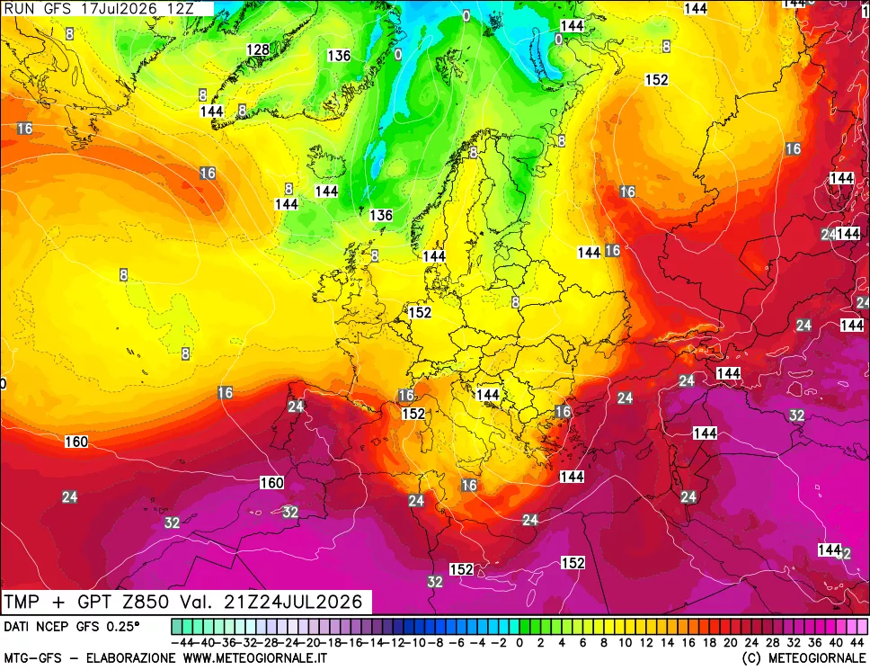 mappa 850 hPa Temp + GPT