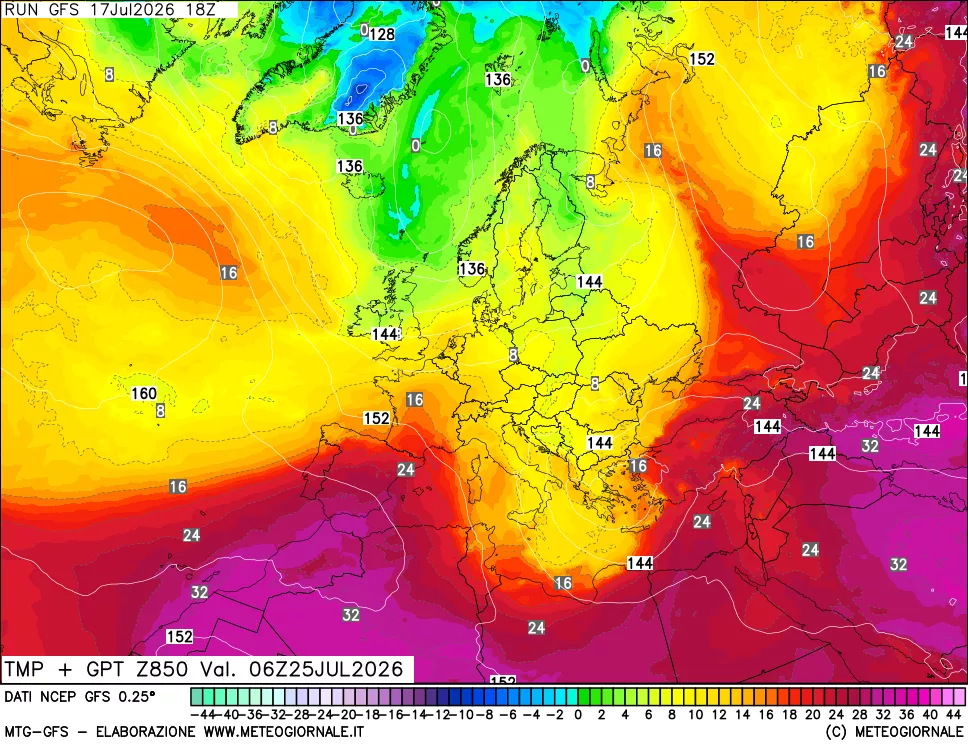 mappa 850 hPa Temp + GPT