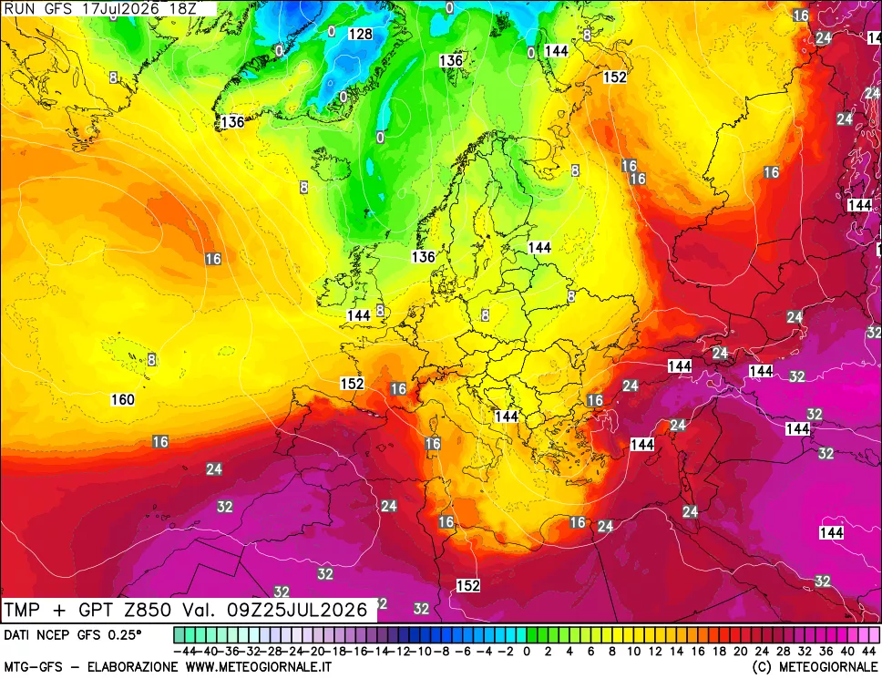mappa 850 hPa Temp + GPT