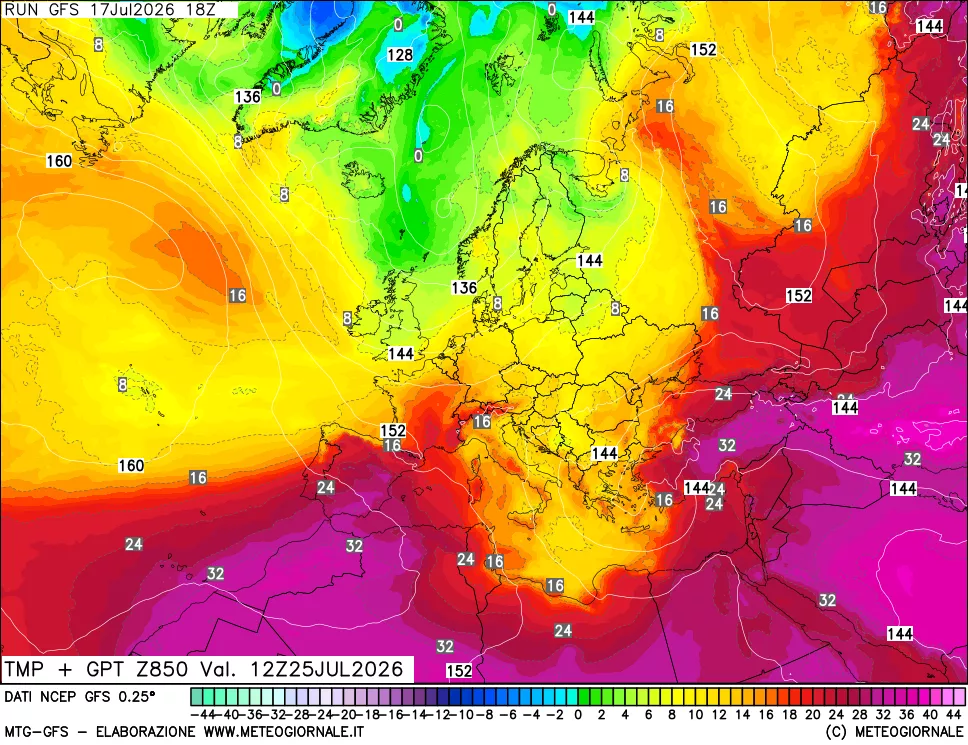 mappa 850 hPa Temp + GPT