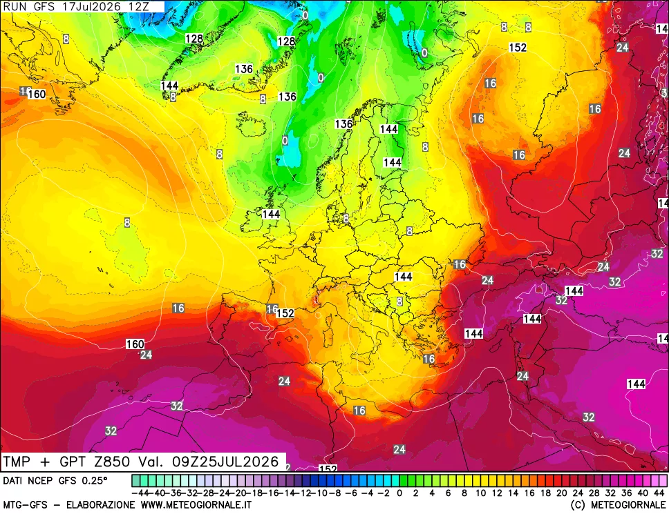 mappa 850 hPa Temp + GPT