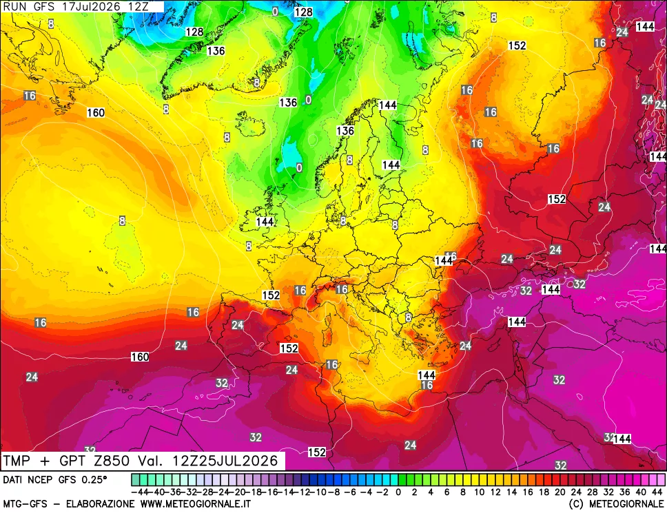 mappa 850 hPa Temp + GPT