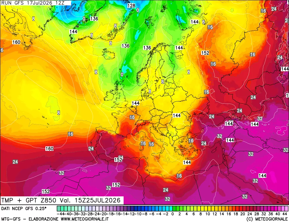mappa 850 hPa Temp + GPT