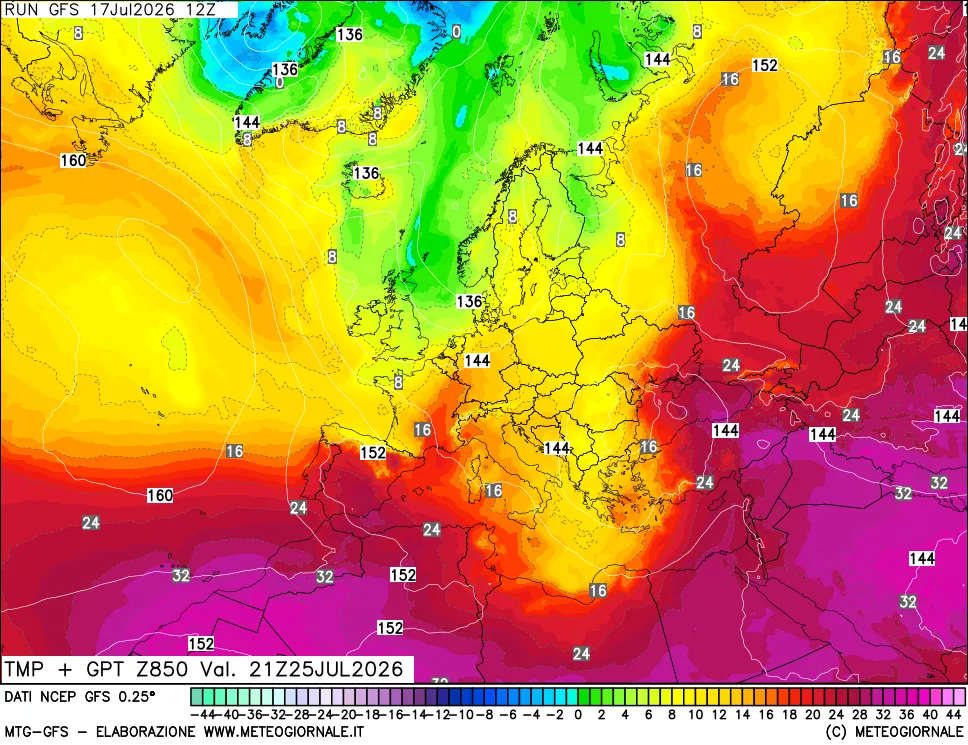 mappa 850 hPa Temp + GPT