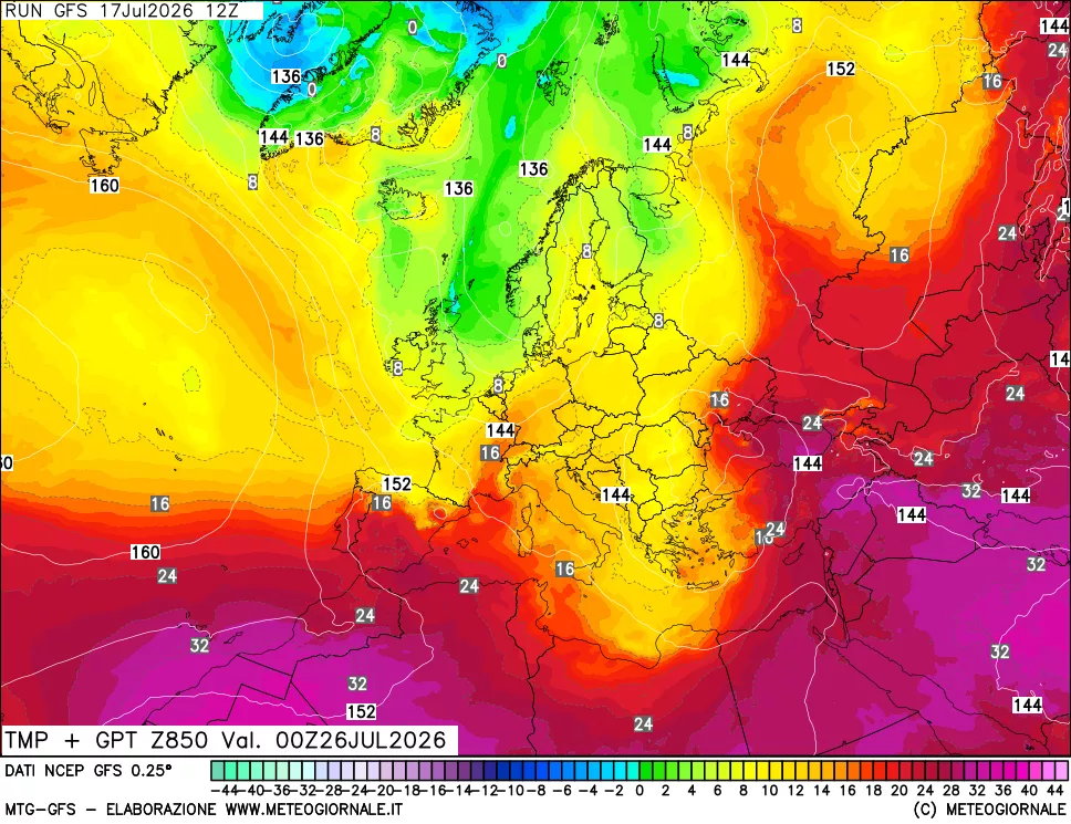 mappa 850 hPa Temp + GPT