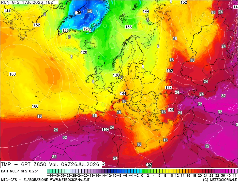 mappa 850 hPa Temp + GPT