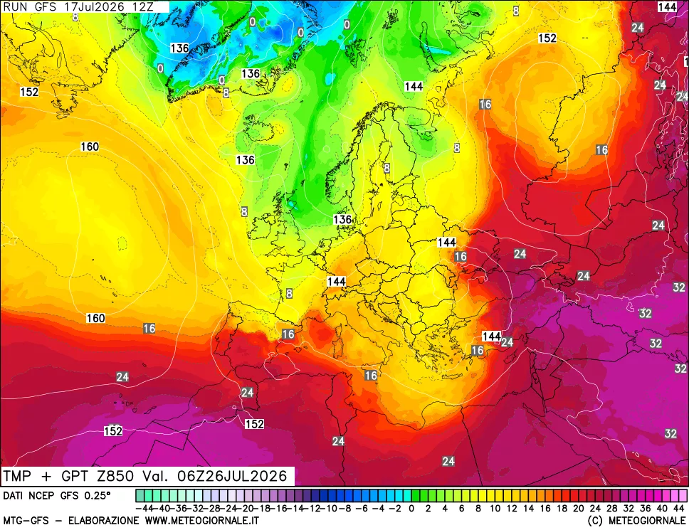 mappa 850 hPa Temp + GPT