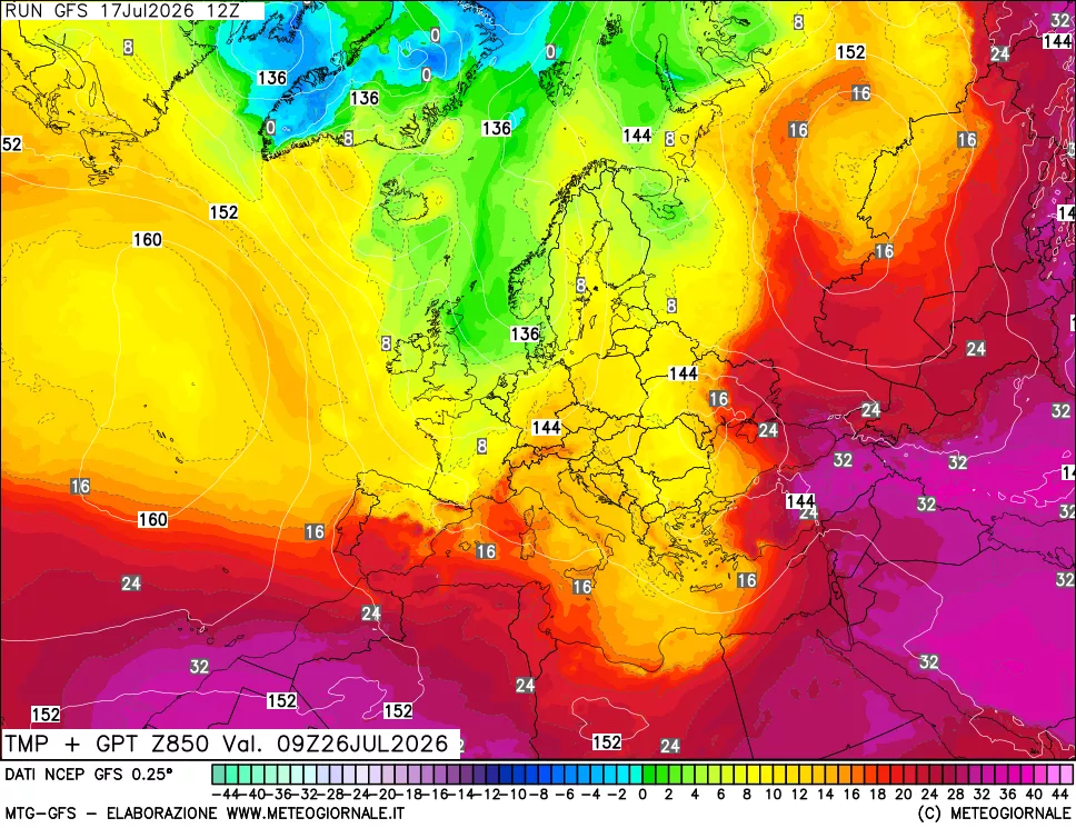 mappa 850 hPa Temp + GPT
