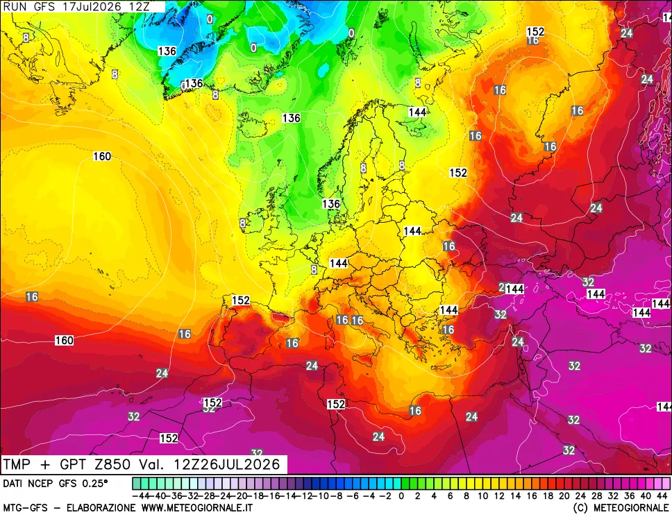 mappa 850 hPa Temp + GPT