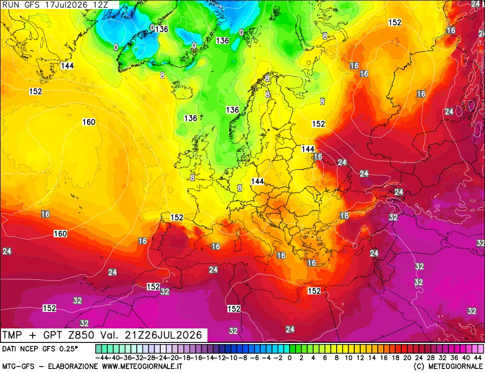 mappa 850 hPa Temp + GPT