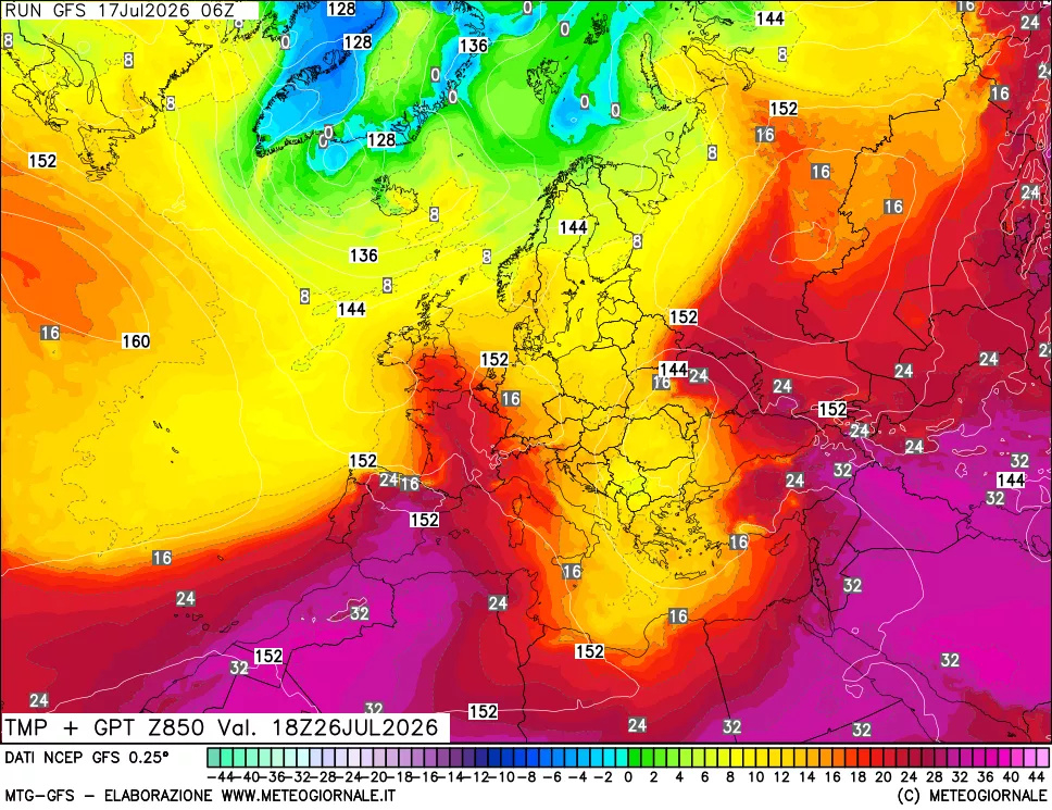 mappa 850 hPa Temp + GPT