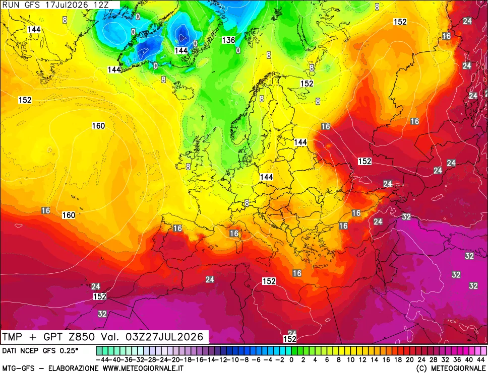 mappa 850 hPa Temp + GPT