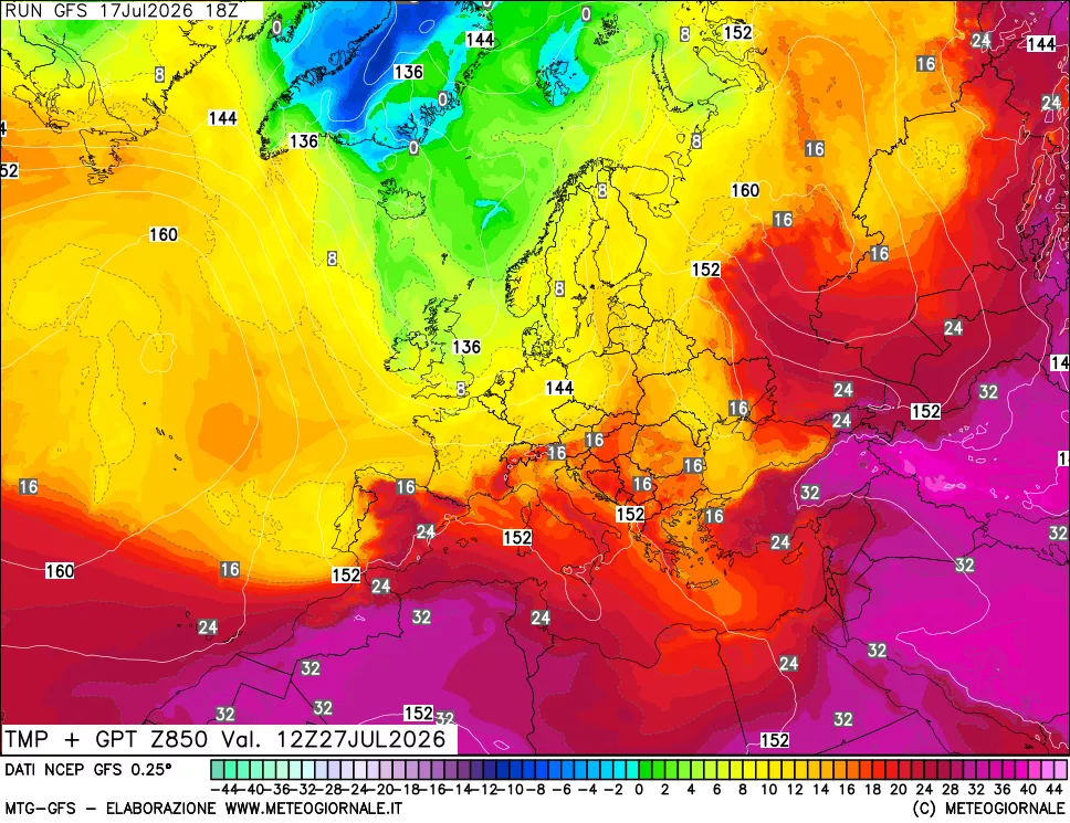 mappa 850 hPa Temp + GPT