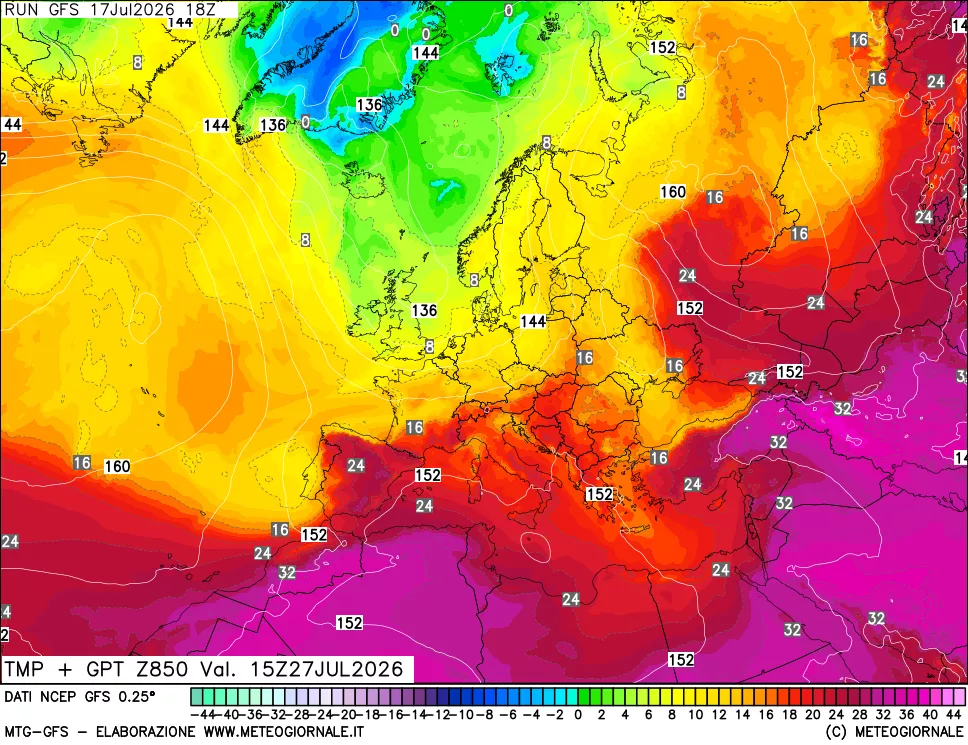 mappa 850 hPa Temp + GPT