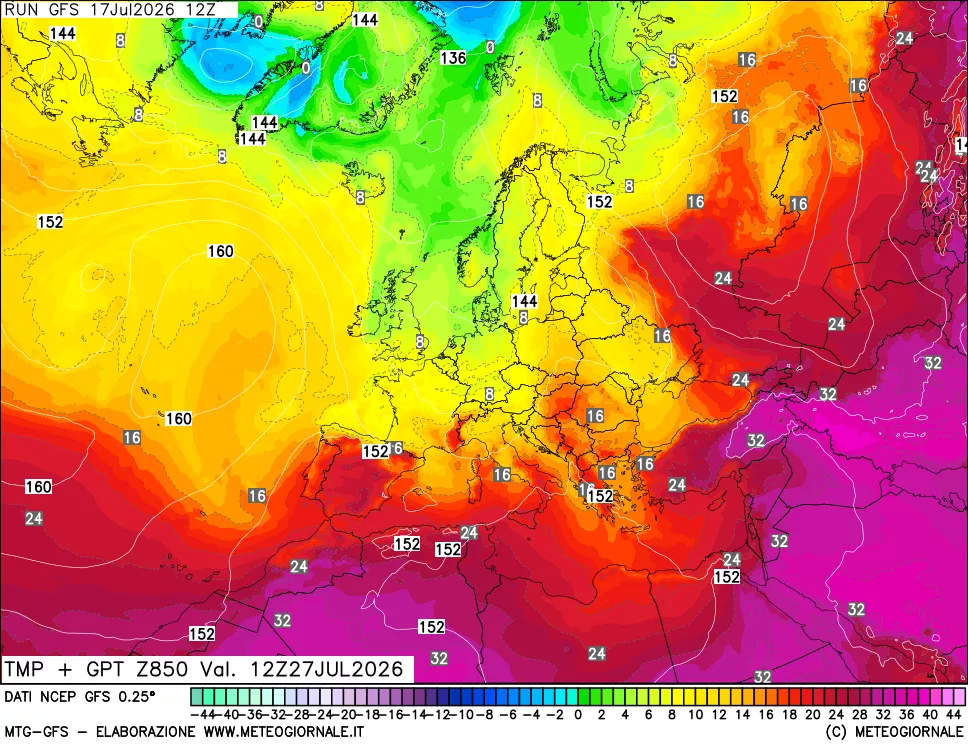mappa 850 hPa Temp + GPT