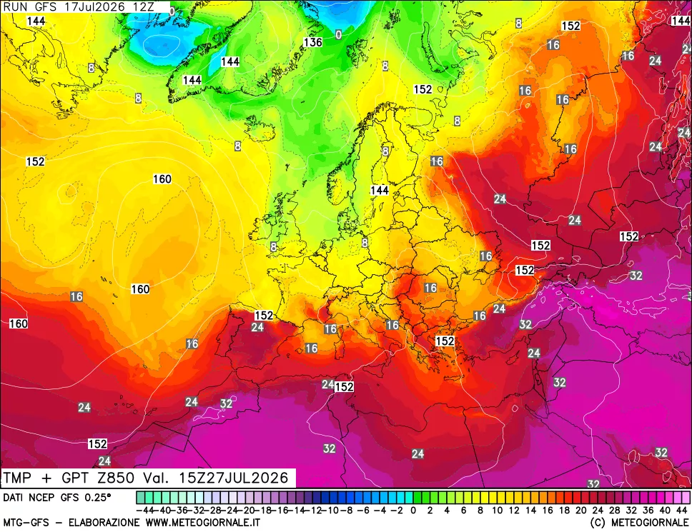 mappa 850 hPa Temp + GPT