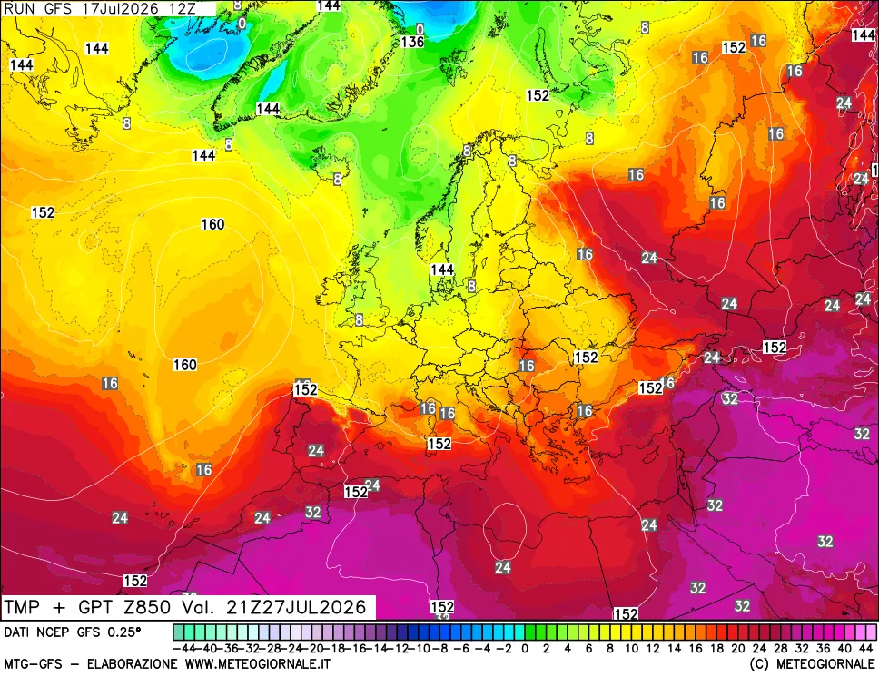 mappa 850 hPa Temp + GPT