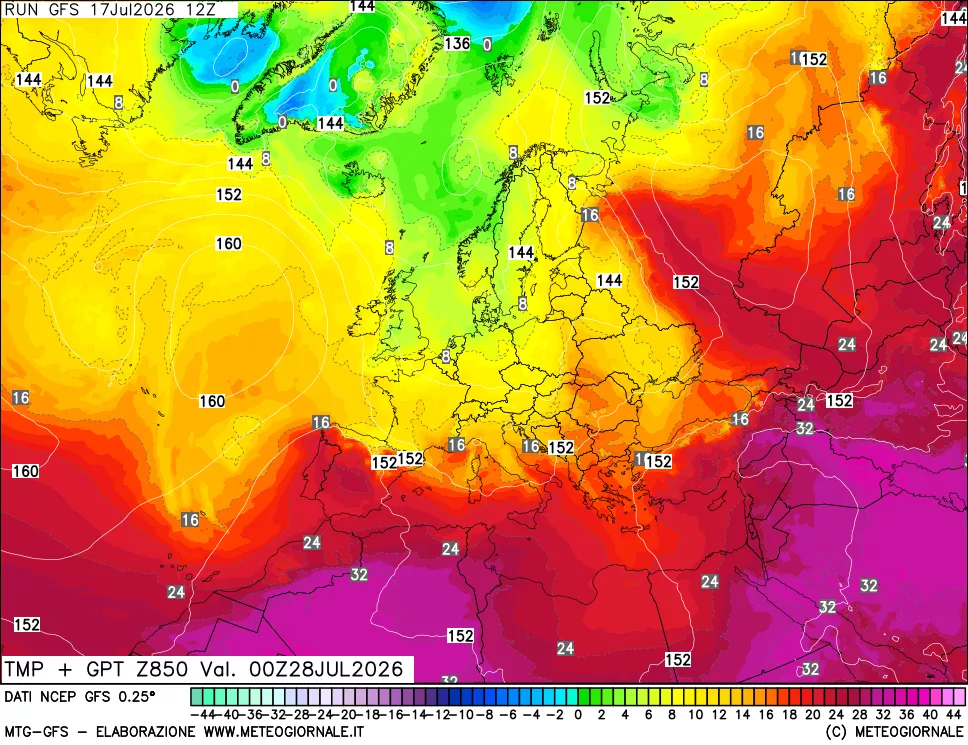 mappa 850 hPa Temp + GPT