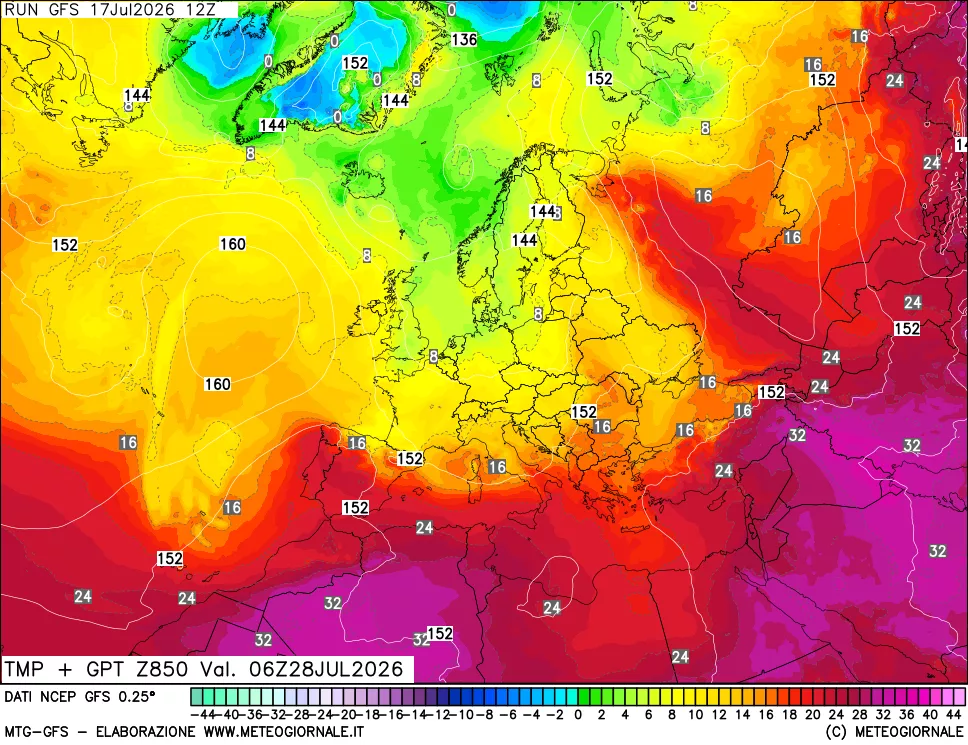 mappa 850 hPa Temp + GPT