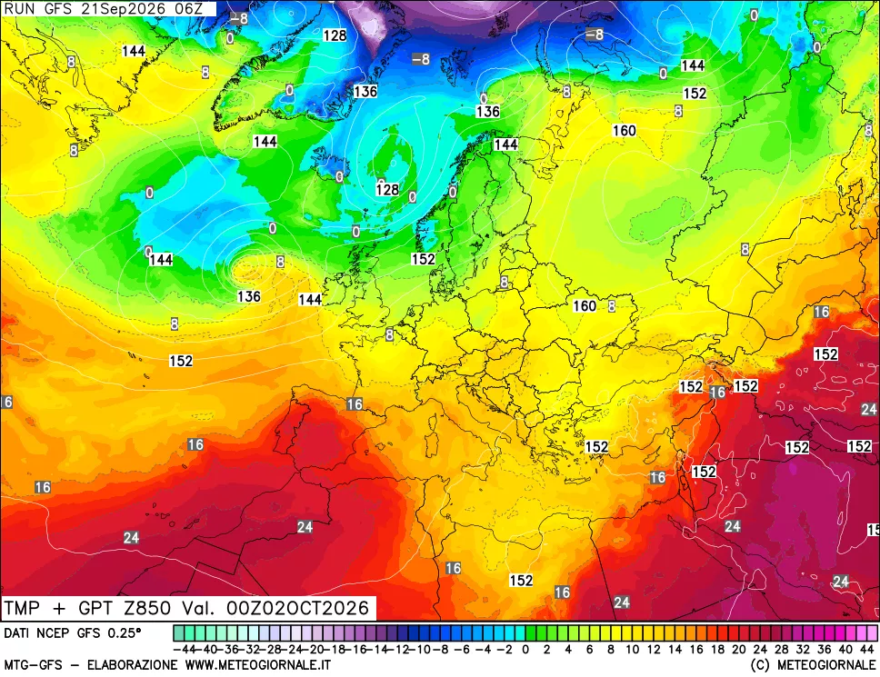 mappa 850 hPa Temp + GPT