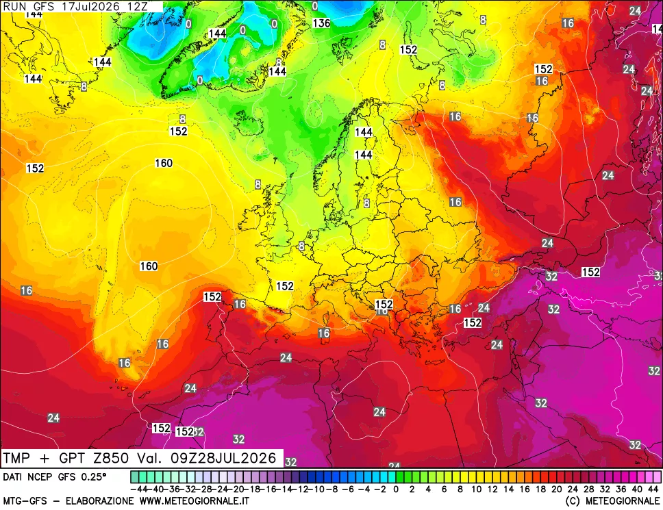 mappa 850 hPa Temp + GPT