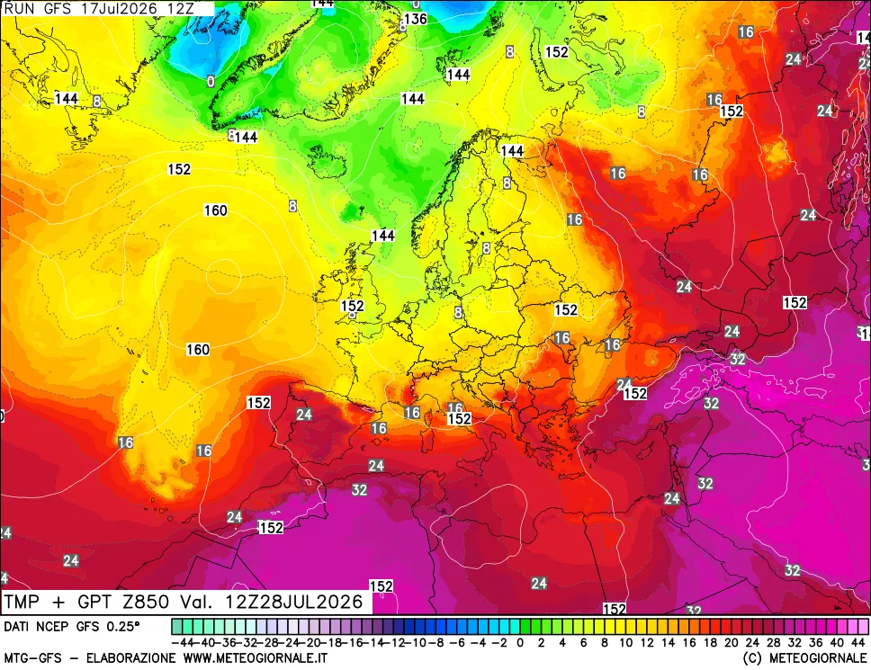 mappa 850 hPa Temp + GPT