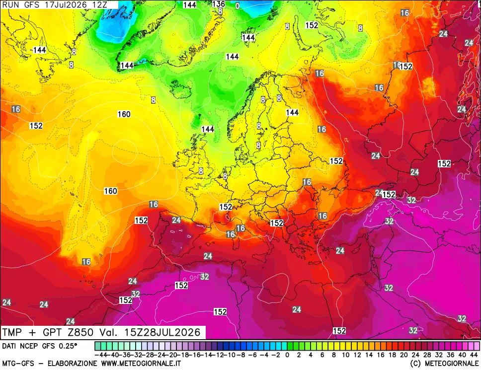 mappa 850 hPa Temp + GPT