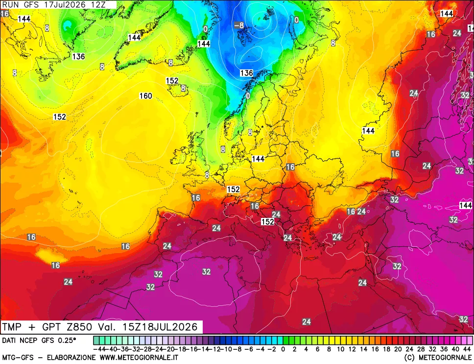 mappa 850 hPa Temp + GPT