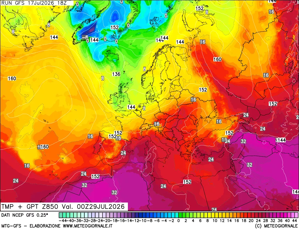 mappa 850 hPa Temp + GPT
