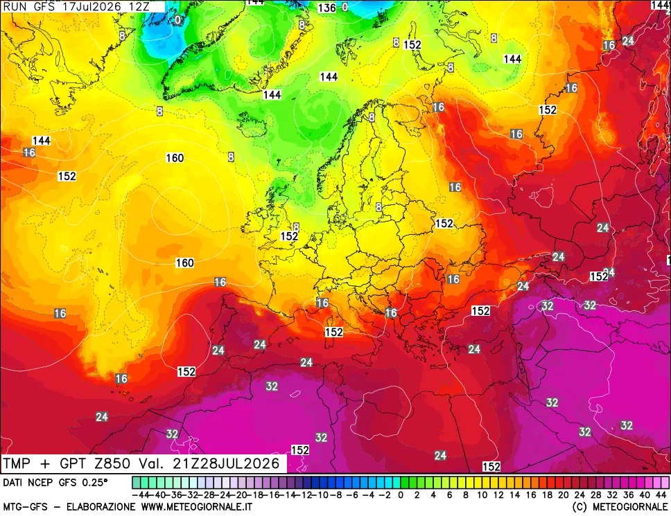 mappa 850 hPa Temp + GPT