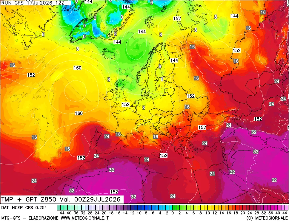 mappa 850 hPa Temp + GPT