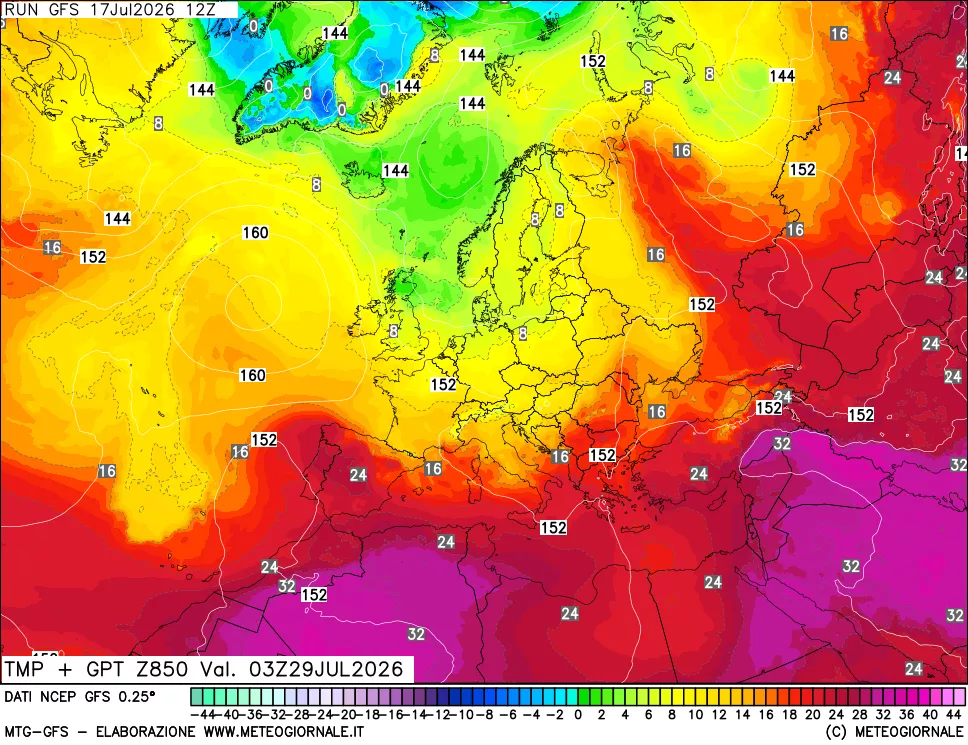 mappa 850 hPa Temp + GPT