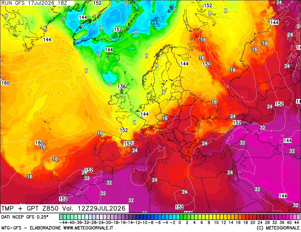 mappa 850 hPa Temp + GPT