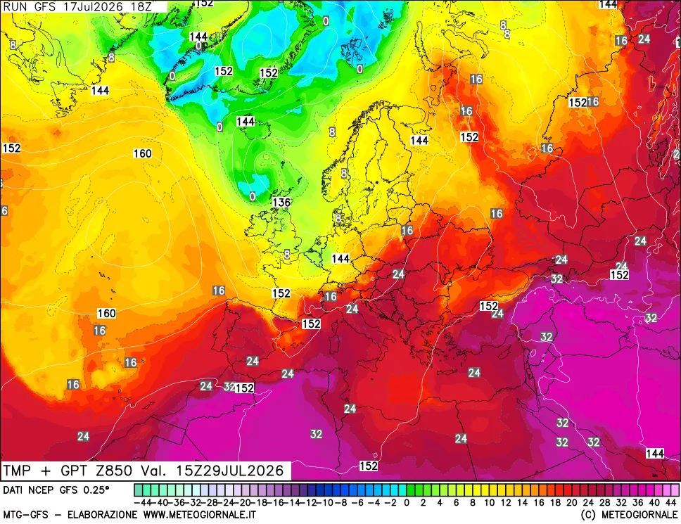 mappa 850 hPa Temp + GPT