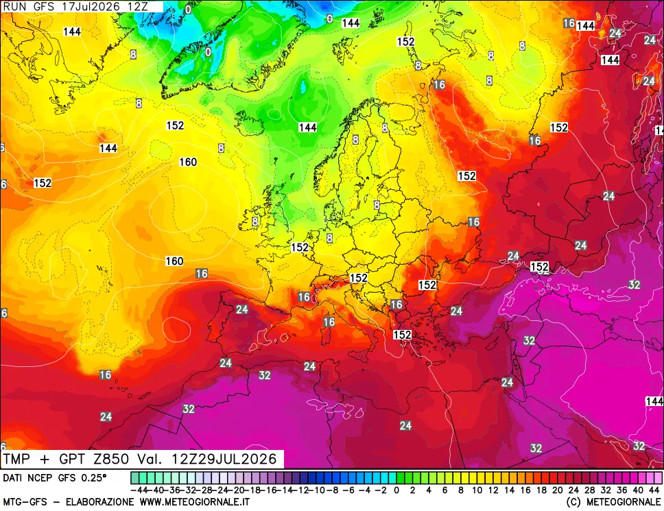 mappa 850 hPa Temp + GPT