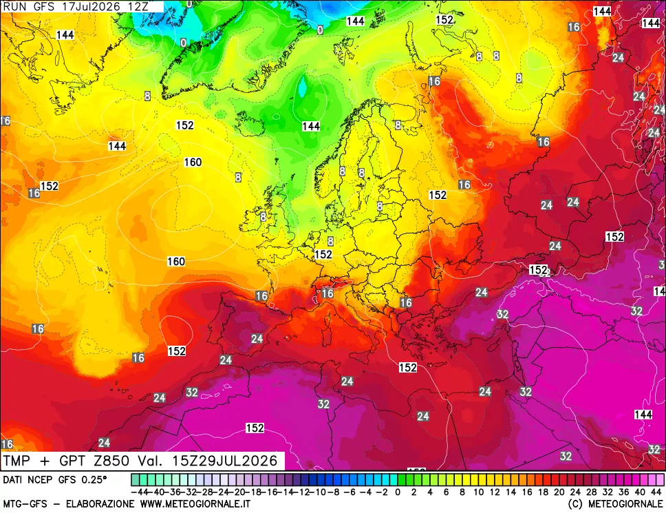 mappa 850 hPa Temp + GPT