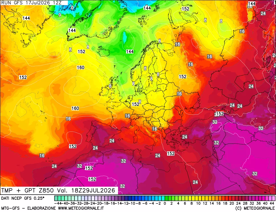 mappa 850 hPa Temp + GPT