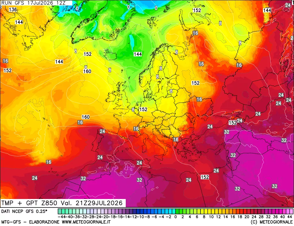 mappa 850 hPa Temp + GPT