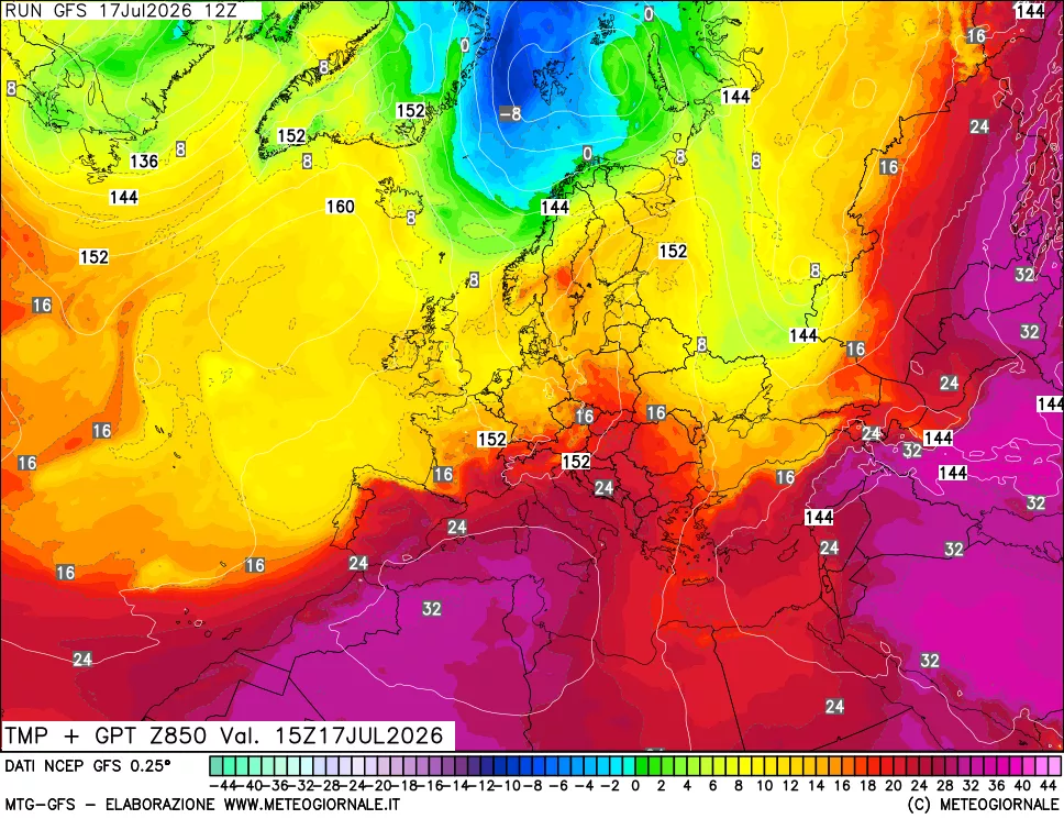 mappa 850 hPa Temp + GPT