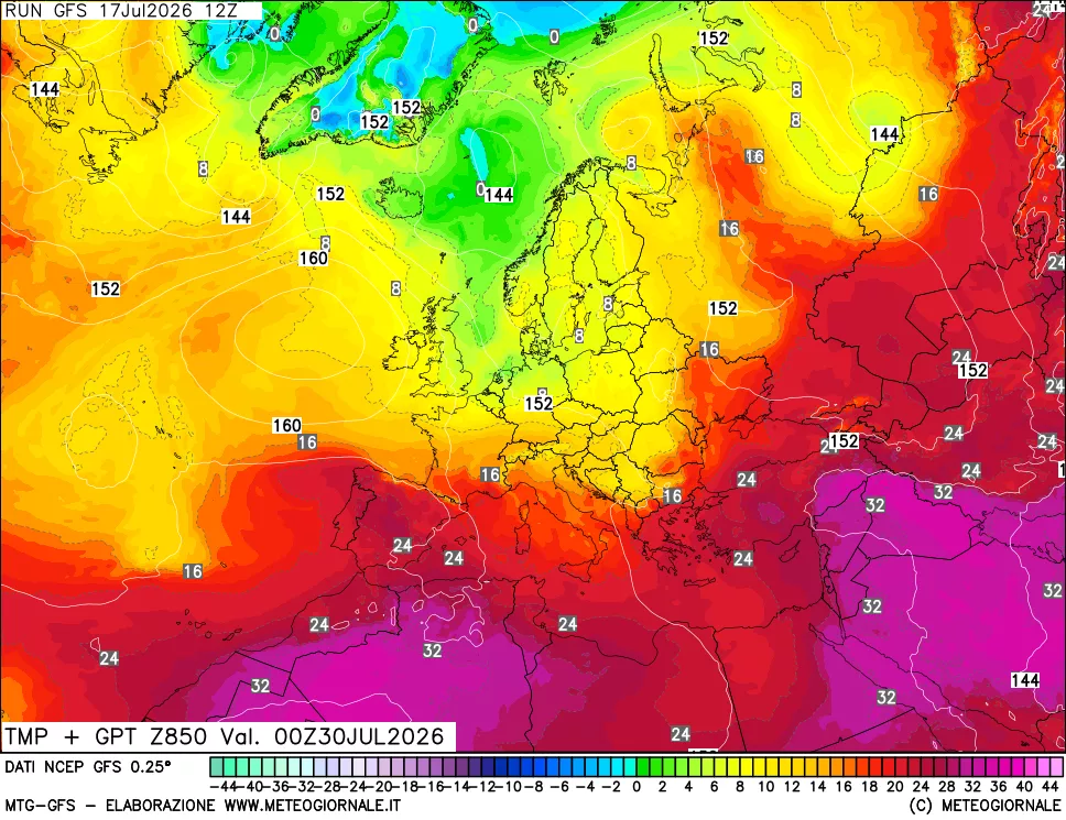 mappa 850 hPa Temp + GPT