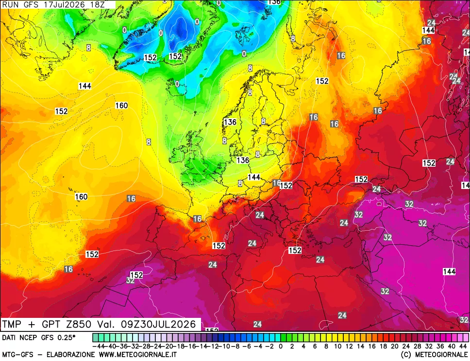 mappa 850 hPa Temp + GPT