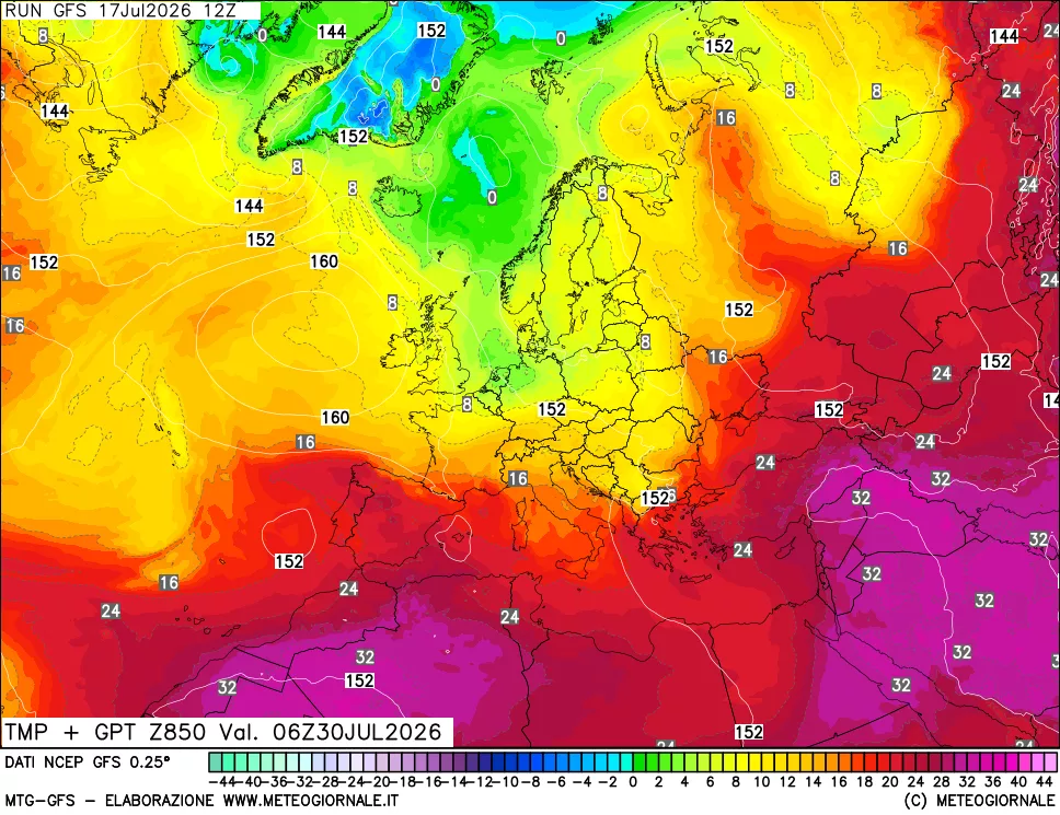mappa 850 hPa Temp + GPT