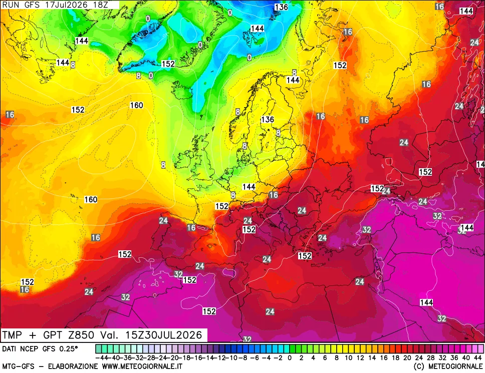mappa 850 hPa Temp + GPT
